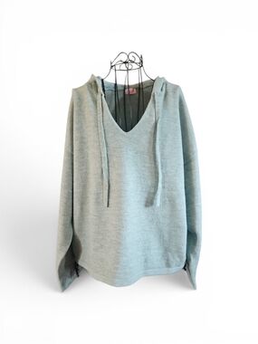 Pink Lily V-Neck Hooded Sweater in Light Sage